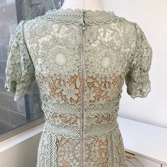 Self-Portrait Guipure Lace Midi Dress in Pistachio Green, Size 6 NWOT - Picture 11 of 16